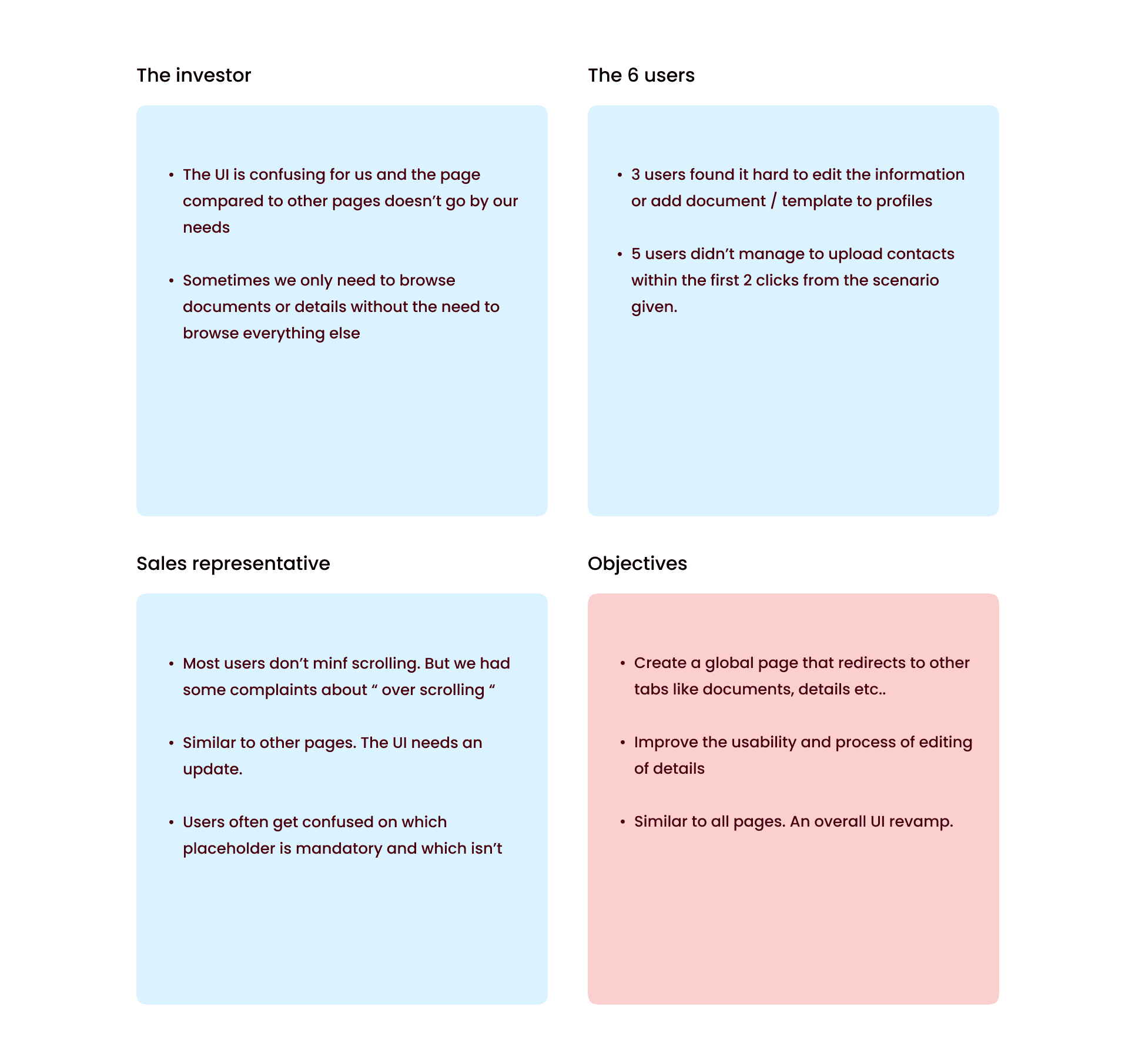 Profile user research and objectives